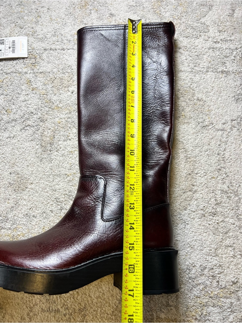 Zara Oxblood Burgundy Leather Knee High Boots Women 7.5 EU 38 NWT - Picture 11 of 13
